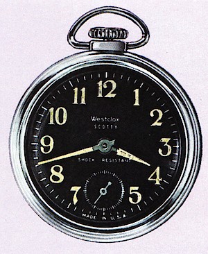 Westclox Scotty Style 3 Pocket Watch. Scotty no. 40006. Westclox 1964 - 65 Catalog, p. 21