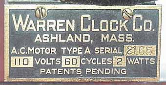 Nameplate serial number 2165 from a type A motor