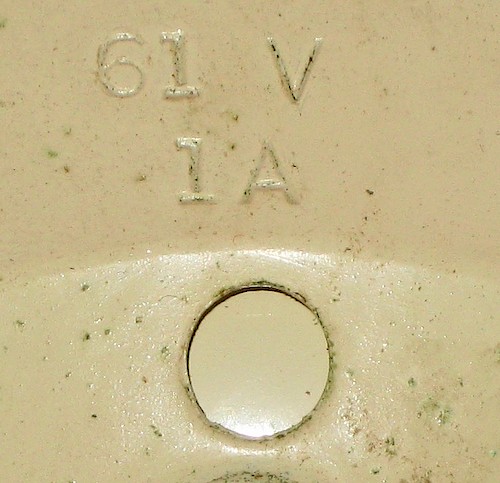 2 Solid 61V. Large lettering (about 2.7 mm tall). Solid base. 1A or 2A. 1951 to 1956. (Possibly mid-1953 to 1956.). Base 2, solid, 1A