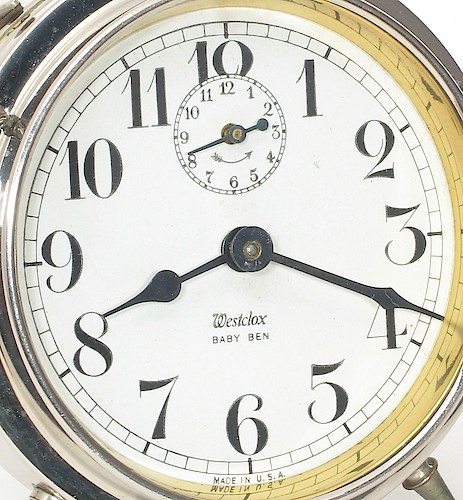 4.2 Westclox BABY BEN below center, Westclox in italics. MADE IN U.S.A. at bottom. Late 1917 - early 1918.. Dial 4.2
