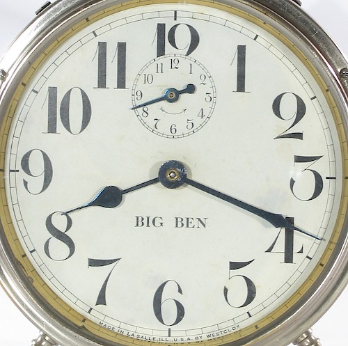 2.5 BIG BEN below center, MADE IN LA SALLE, ILL., U.S.A. BY WESTCLOX  at bottom. Ca. 1912 to 1913.. Dial 2.5