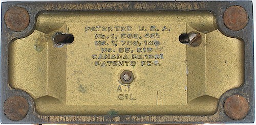 1 Three USA patents and "CANADA Rd. 1931". Up to mid-1933.. Base 1 "A.1"