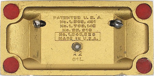 2 Four USA patents with the last patent and "MADE IN U.S.A." contained in a raised rectangle. Starting in mid-1933.. Base 2 "A.2"