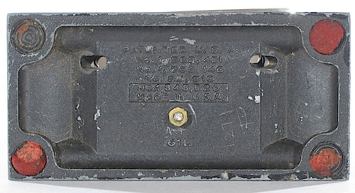 2 Four USA patents with the last patent and "MADE IN U.S.A." contained in a raised rectangle. Starting in mid-1933.. Base 2 "A.1" Black Bottom. Date unknown, the case has no movement. The clock may be from Canada.