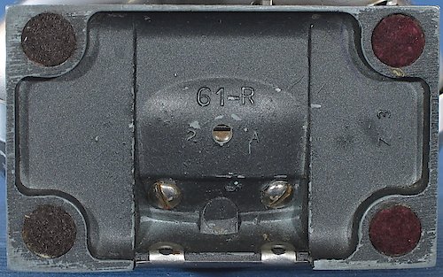 2 "Z 3 ◯" "61-R" in small lettering, "1 A" or "2 A" below it. The "1 A" base has auxiliary lettering "Z 3" on the left side, the "2 A" base has the auxiliary lettering "Z 3" on the right side. Clock tilts back on base. One extra casting dot in base, centered below the two screws. Used from 1947 until the end of production of style 5.. Base Z3 ◯ 2A