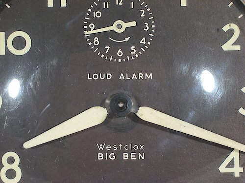 3 (Large Westclox, Large Loud Alarm) Used starting ca. January 1955.. Big 6 Loud Dial 3. Large Westclox, Large Loud Alarm