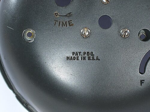 1 Has "PAT. PDG.” and “MADE IN U.S.A.” Used in the first half of 1949.. Big Ben Style 6 Loud Alarm Back 1