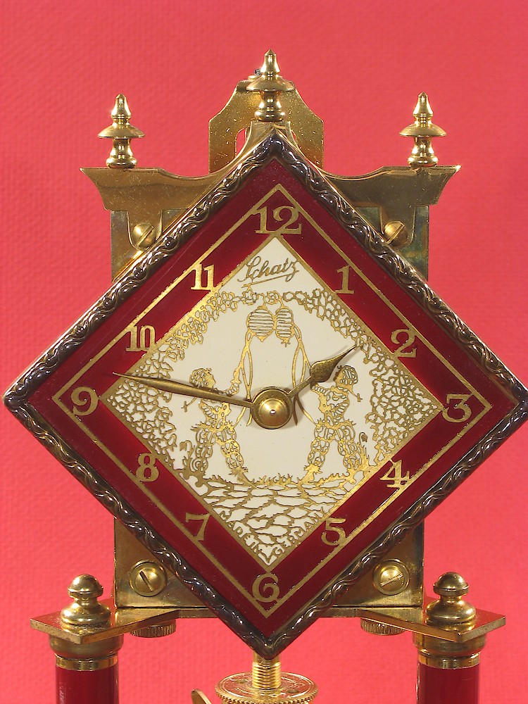 Schatz Standard 400 Day Maroon Diamond Dial Japanese Lantern Image. Schatz Standard 400 Day Maroon Diamond Dial Japanese Lantern Image Shelf Clock Model Photo