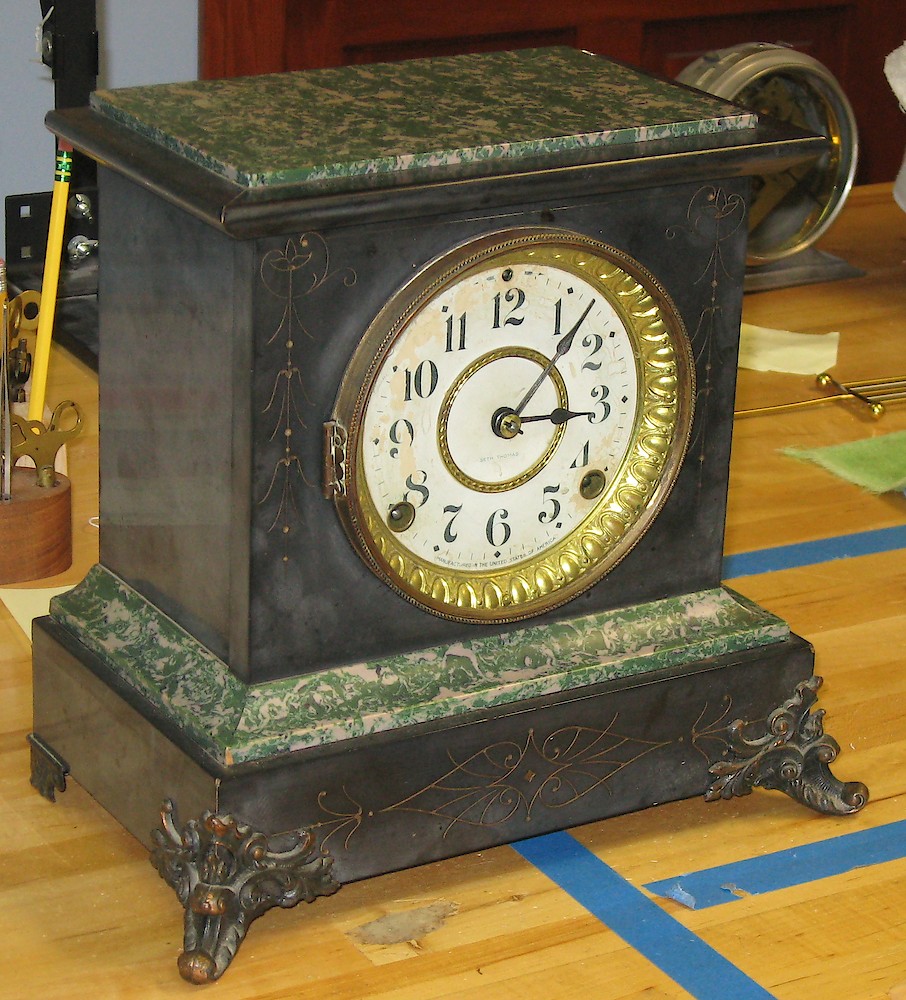 Seth Thomas Sussex Adamantine Mantel Clock Black And Green Back Escapement. Seth Thomas Sussex Adamantine Mantel Clock Black And Green Back Escapement Shelf Clock Model Photo