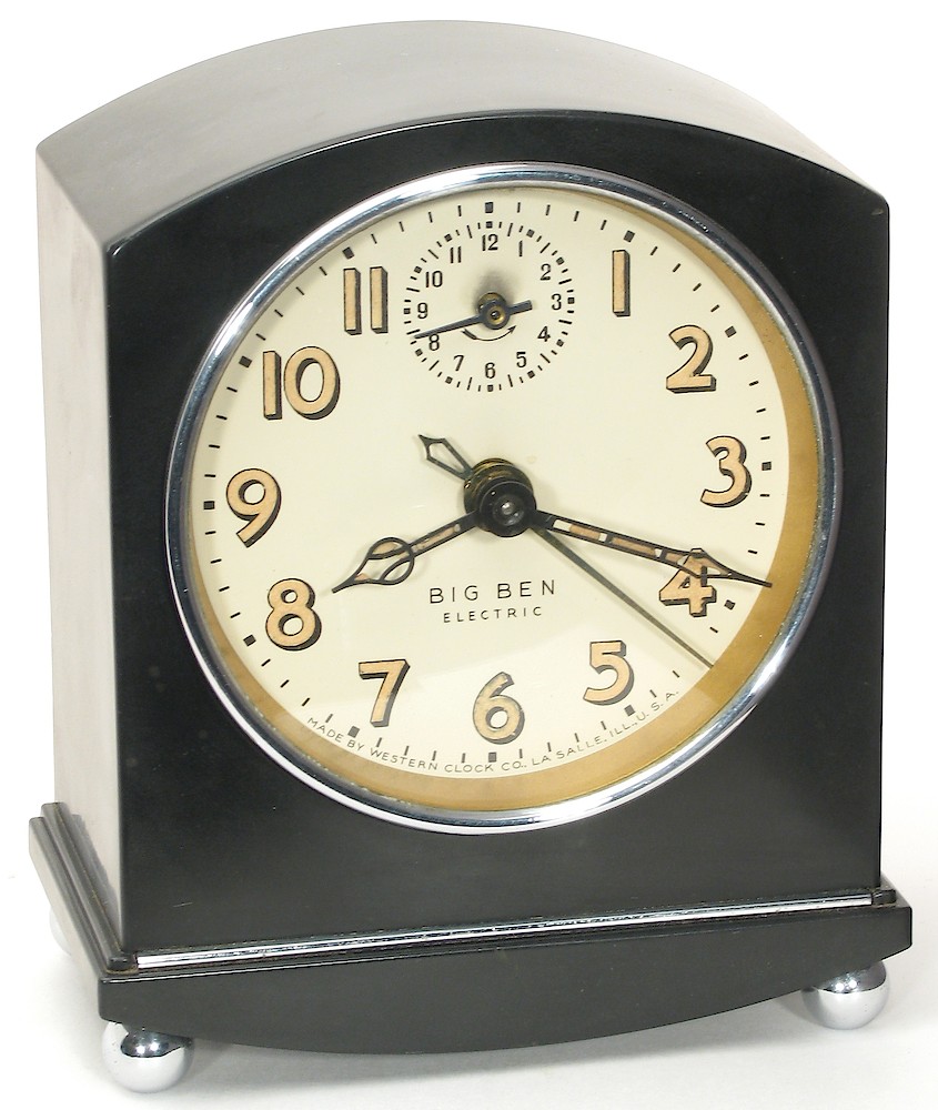 Westclox 1931 Big Ben Black Bakelite Electric Luminous. Westclox 1931 Big Ben Black Bakelite Electric Luminous Alarm Clock Model Photo