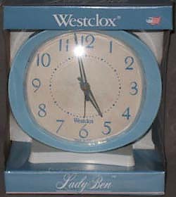 Westclox Lady Ben Shell Big Ben Style 9 White Blue Case. Westclox Lady Ben Shell Big Ben Style 9 White Blue Case Alarm Clock Model Photo