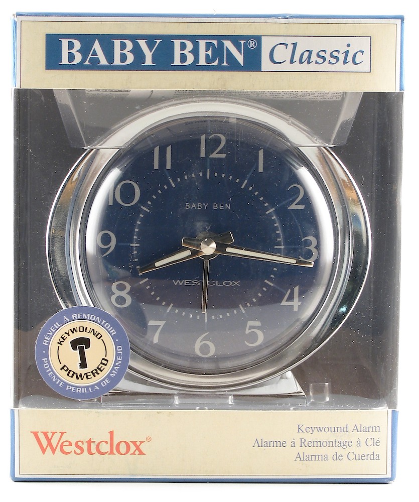 Westclox Reproduction Baby Ben Style 8 Blue Nickel Luminous. Westclox Reproduction Baby Ben Style 8 Blue Nickel Luminous Alarm Clock Model Photo