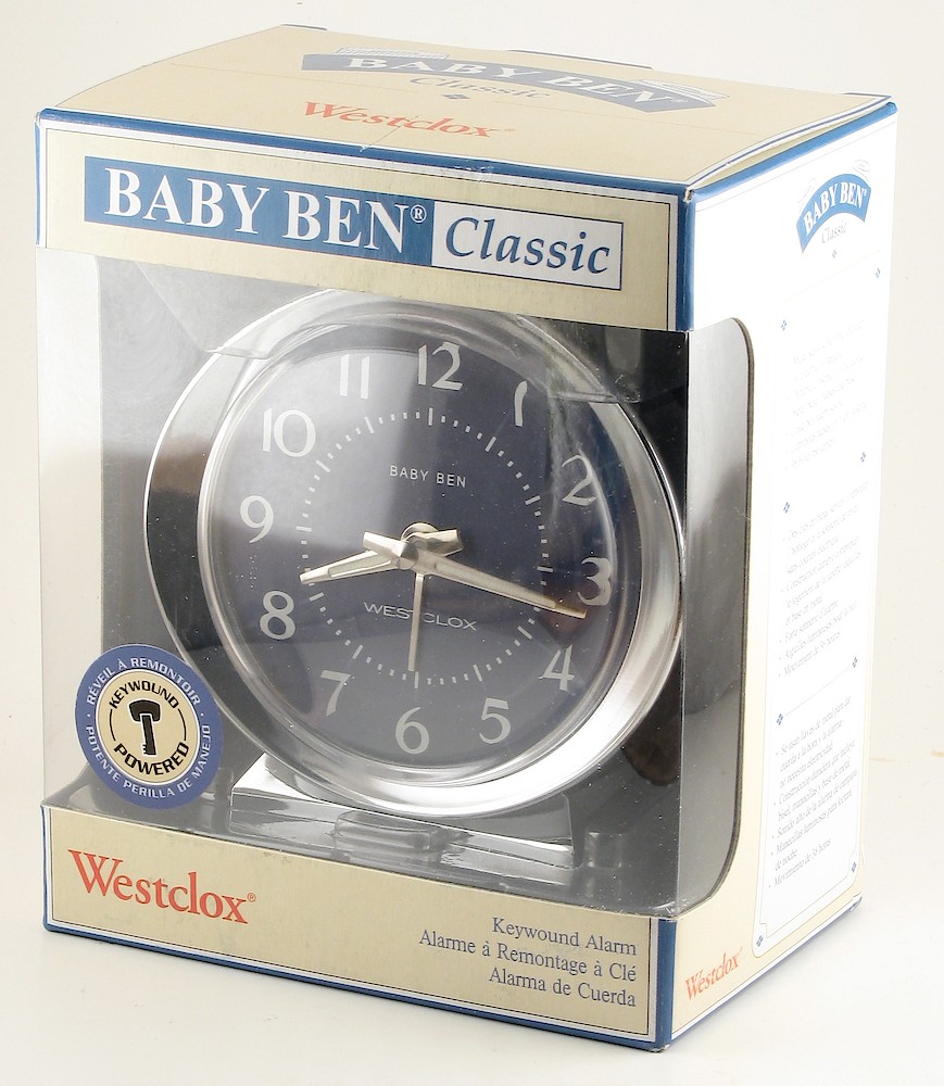 Westclox Reproduction Baby Ben Style 8 Blue Nickel Luminous. Westclox Reproduction Baby Ben Style 8 Blue Nickel Luminous Alarm Clock Model Photo