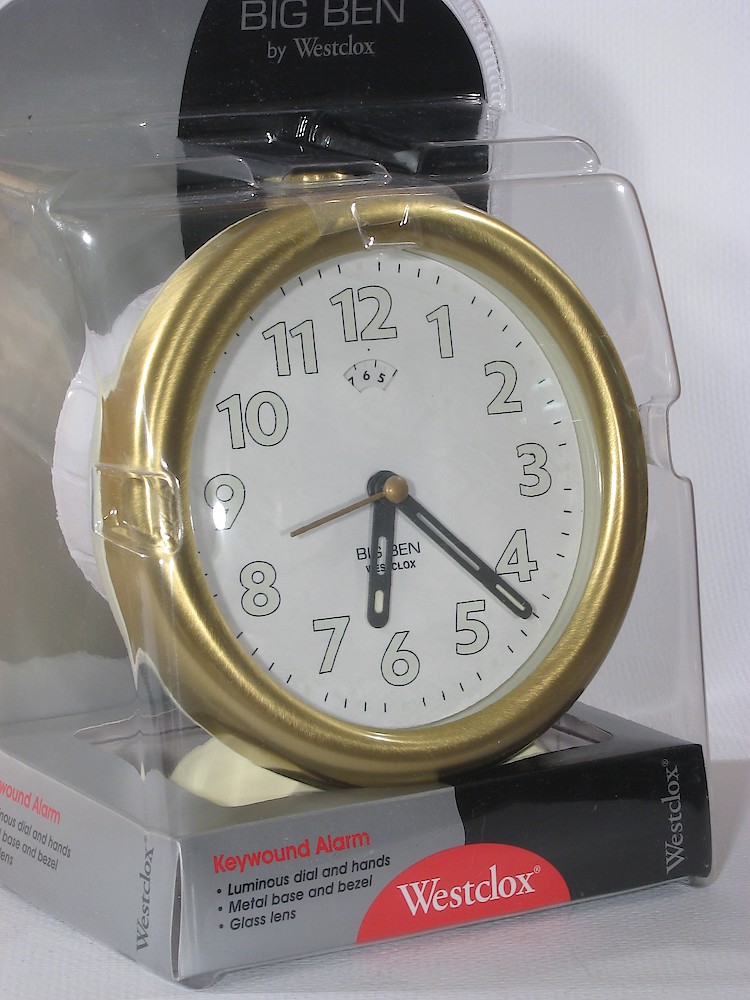 Westclox Big Ben Style 10 Almond Case White Dial. Big Ben stryle 10 On May 25, 2001 I saw Big Ben and Baby Ben style 10 clocks with upright numerals at K-mart in Lafayette, Indiana. Here is a Big Ben in its package.