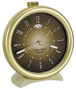 Westclox Baby Ben Style 10 Almond Case Brown Dial. Radial numeral dial Image courtesy of AlarmClocksOnline.com