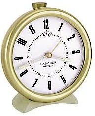 Westclox Baby Ben Style 10 Almond Case White Dial. Radial numeral dial Image courtesy of AlarmClocksOnline.com