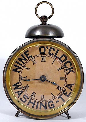 Westclox Nine O Clock Washing Tea. Dial of Nine O'Clock Washing Tea Clock Courtesy of Gary Biolchini