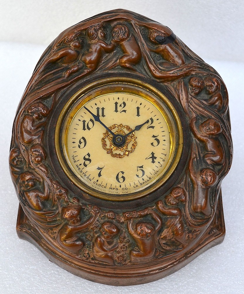 Westclox Rajah Viennese Bronze. Patent date: Oct 28th, 1902

Movement date: 3-20-7

Courtesy of Mark Hursch (Australia).