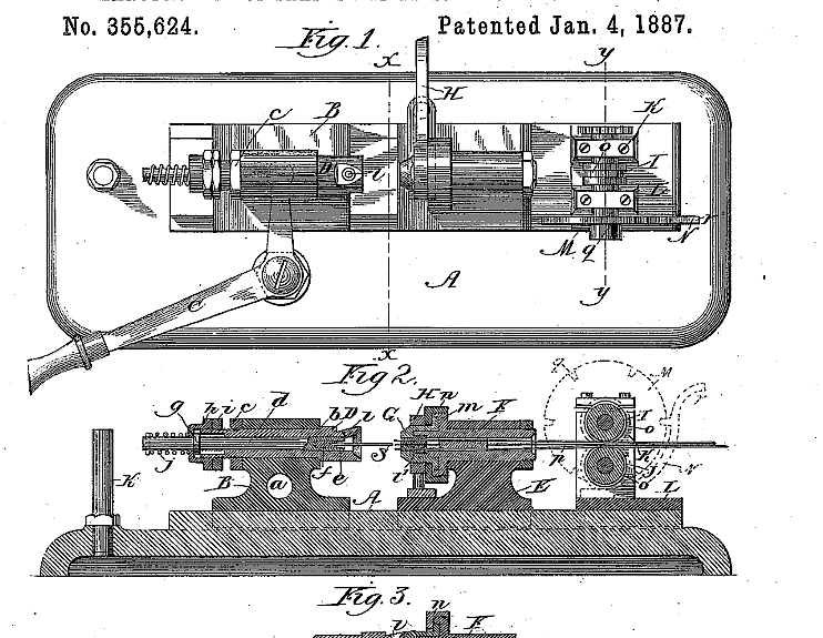 Manufacture Of Shafts And Pinions For Clock Works. 14 Drawings Of The Whole Machine, How The Pinion Wires Are Held, And Feeding In The Wires. Shows The Washer That Keeps The Molten Metal Out Of The Pinion Opening.