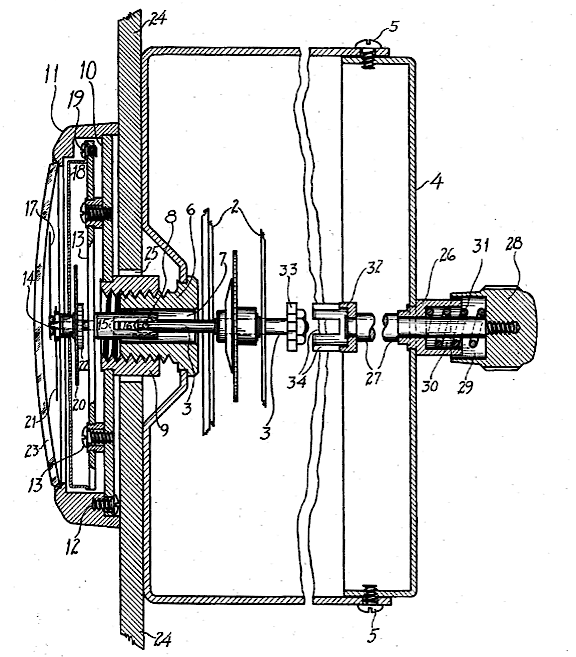 Automobile Clock. The Movement Has A Threaded Shaft And Is Mounted Behind The Dashboard With The Threaded Shaft Protruding. The Dial Center Has An Internally Threaded Shaft And Is Placed In Front Of The Dashboard And Screwed To The Threaded Shaft Of The Movement.