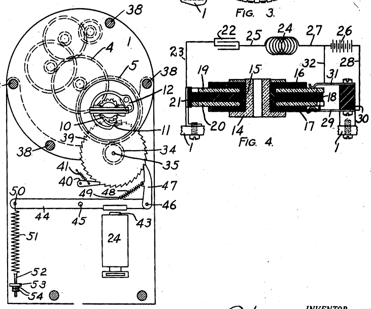 Electric Driving Mechanism. A Condenser Stores The Interrupted Current, Prolonging The Time That The Battery Can Operate The The Device.