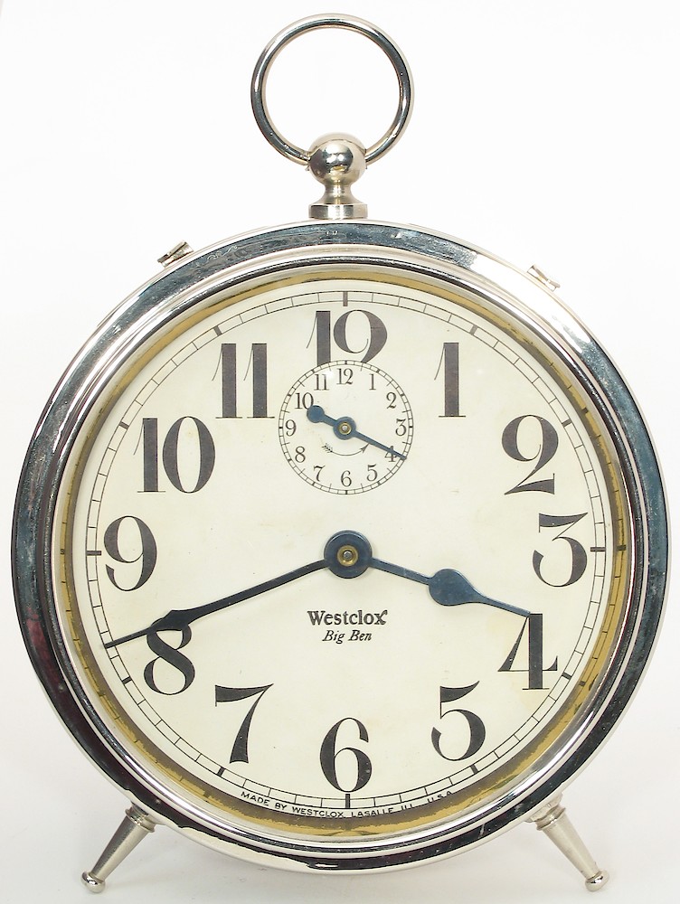 Westclox Big Ben Style 1a Nickel Non Luminous Reproduction 1970. Westclox Big Ben Style 1a Nickel Non Luminous Reproduction 1970 Clock Example Photo