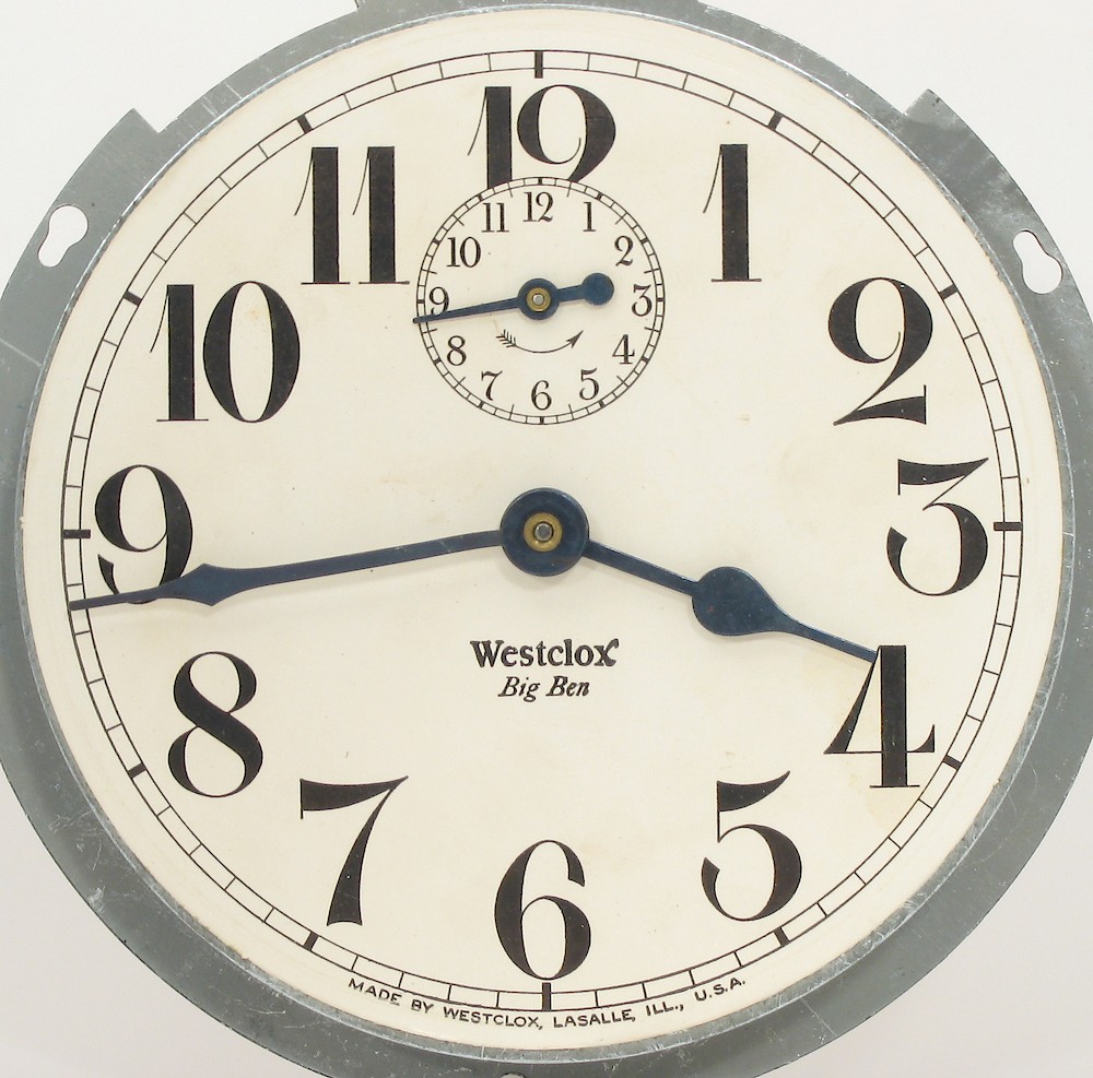 Westclox Big Ben Style 1a Nickel Non Luminous Reproduction 1970. Westclox Big Ben Style 1a Nickel Non Luminous Reproduction 1970 Clock Example Photo