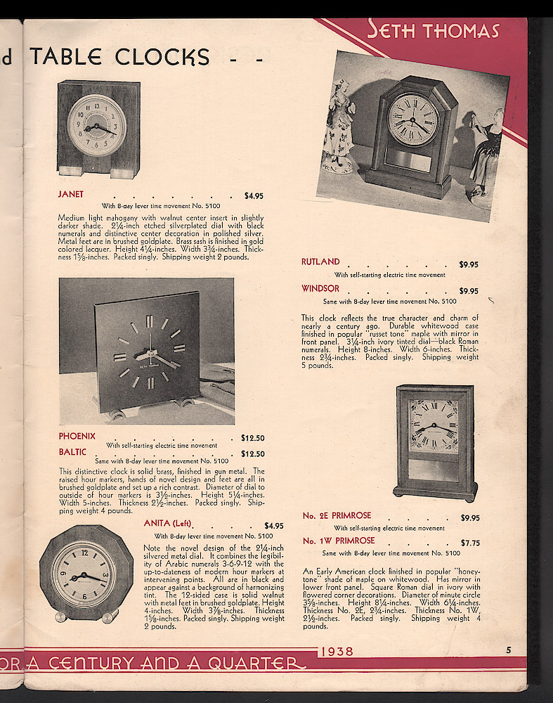 Seth Thomas Presents 1938 Clocks > 5. 1937, Seth Thomas Catalog No. 800; Seth Thomas Clocks; Thomaston; Conn.; a Division of General Time Corporation; page 5