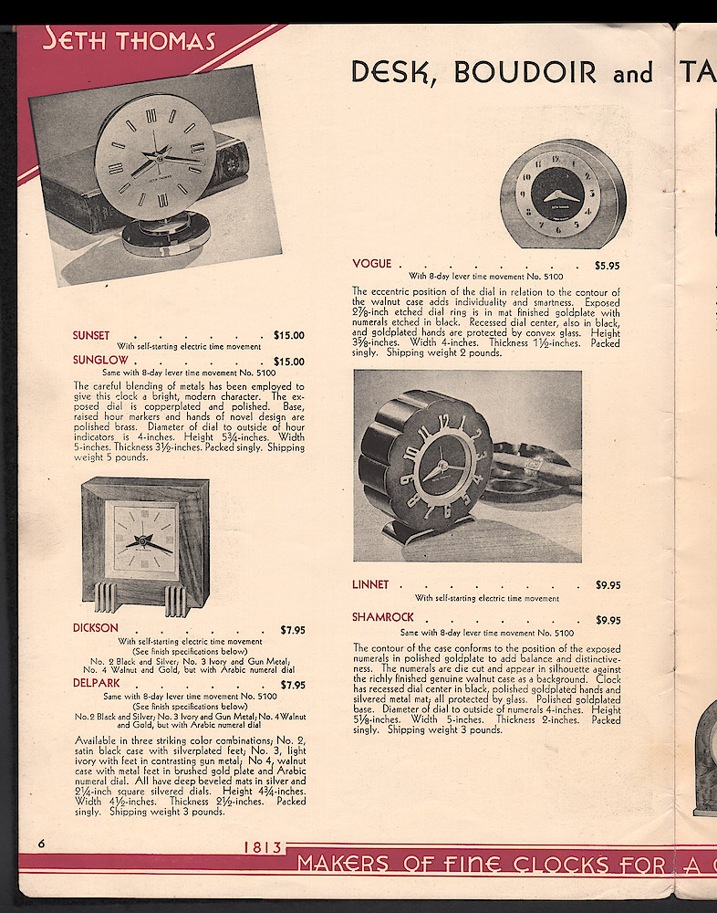 Seth Thomas Presents 1938 Clocks > 6. 1937, Seth Thomas Catalog No. 800; Seth Thomas Clocks; Thomaston; Conn.; a Division of General Time Corporation; page 6