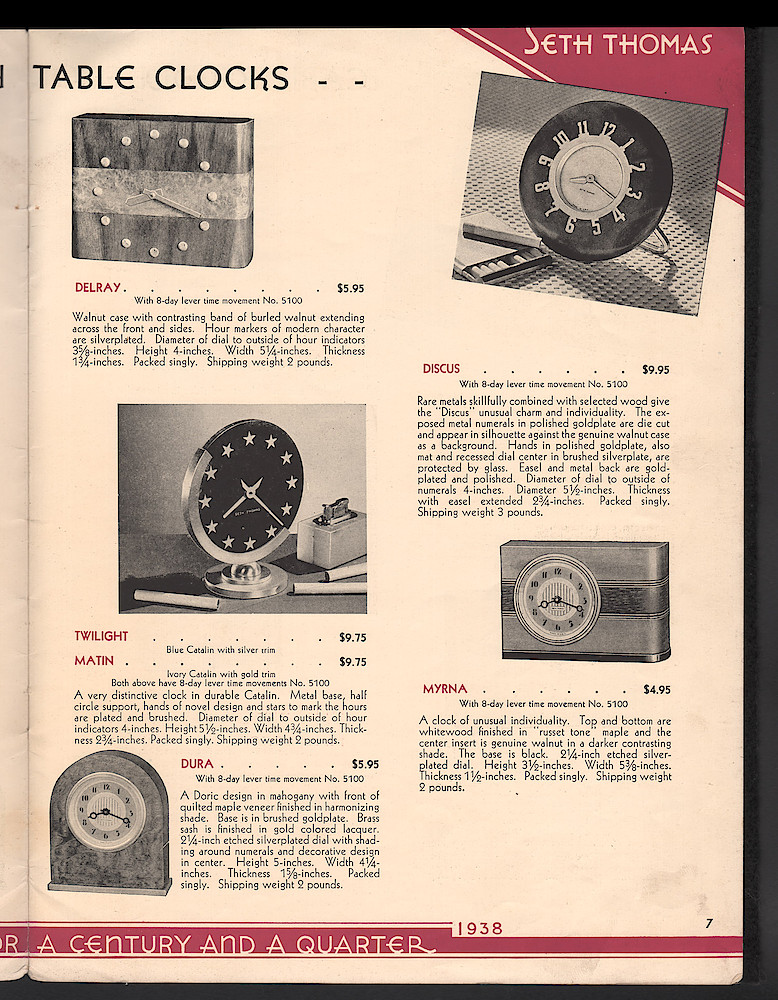 Seth Thomas Presents 1938 Clocks > 7. 1937, Seth Thomas Catalog No. 800; Seth Thomas Clocks; Thomaston; Conn.; a Division of General Time Corporation; page 7