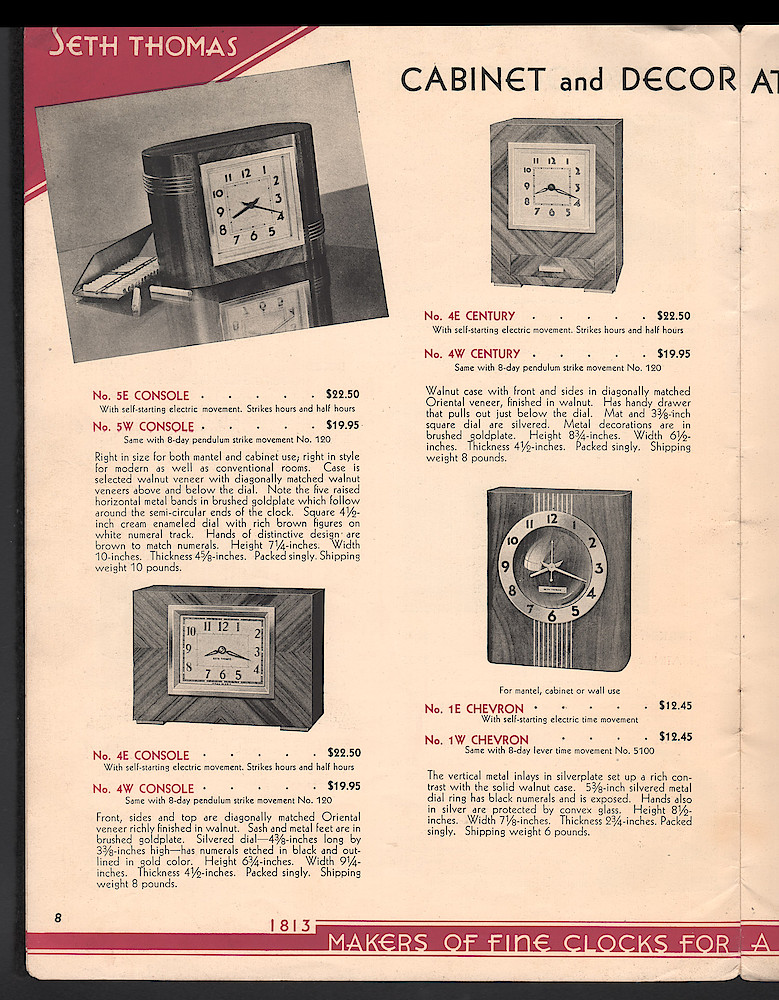 Seth Thomas Presents 1938 Clocks > 8. 1937, Seth Thomas Catalog No. 800; Seth Thomas Clocks; Thomaston; Conn.; a Division of General Time Corporation; page 8