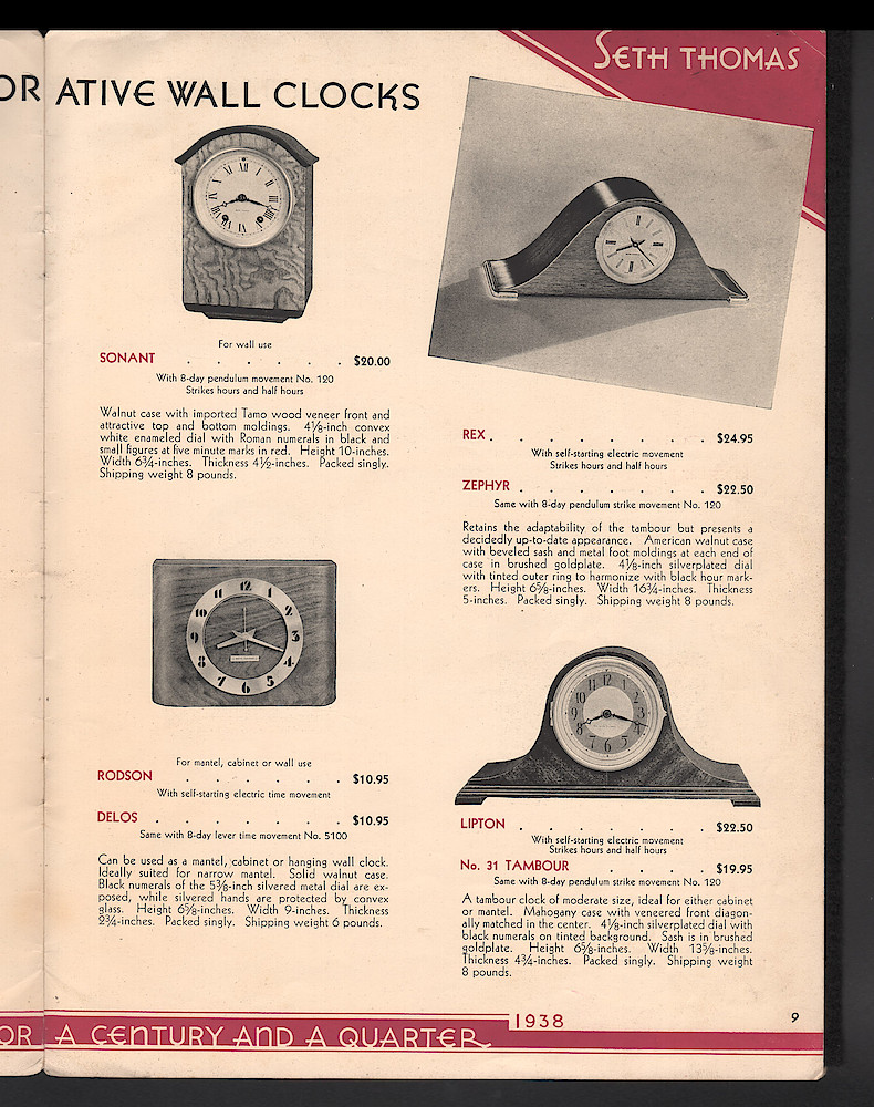 Seth Thomas Presents 1938 Clocks > 9. 1937, Seth Thomas Catalog No. 800; Seth Thomas Clocks; Thomaston; Conn.; a Division of General Time Corporation; page 9