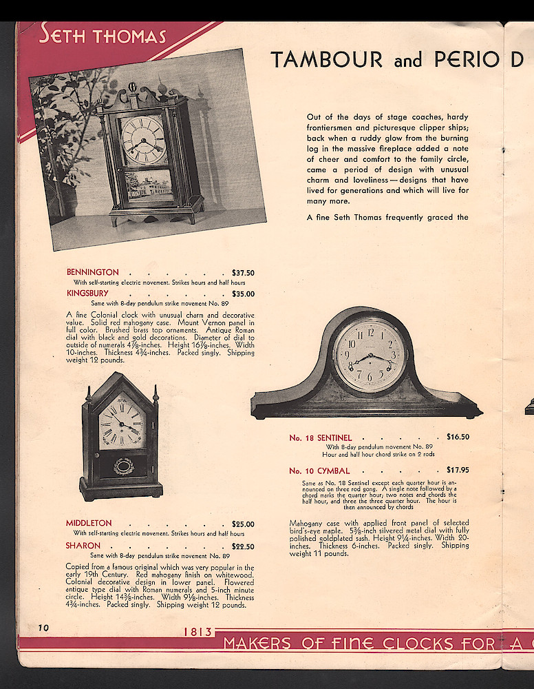 Seth Thomas Presents 1938 Clocks > 10. 1937, Seth Thomas Catalog No. 800; Seth Thomas Clocks; Thomaston; Conn.; a Division of General Time Corporation; page 10