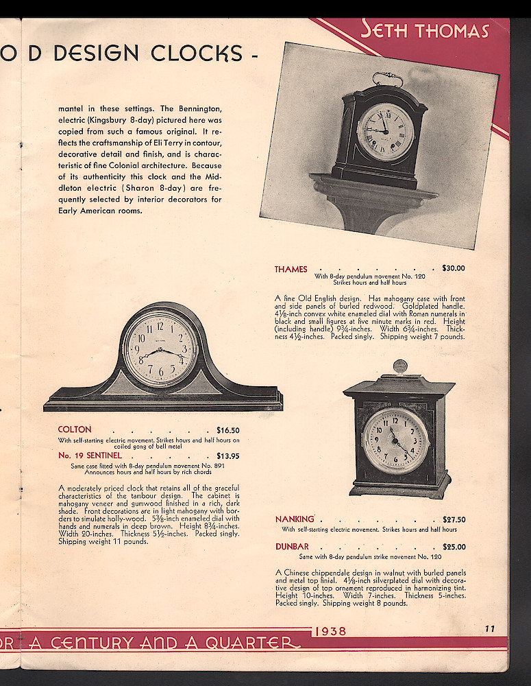 Seth Thomas Presents 1938 Clocks > 11. 1937, Seth Thomas Catalog No. 800; Seth Thomas Clocks; Thomaston; Conn.; a Division of General Time Corporation; page 11