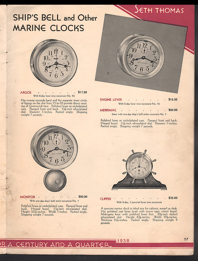 Seth Thomas Presents 1938 Clocks > 17. 1937, Seth Thomas Catalog No. 800; Seth Thomas Clocks; Thomaston; Conn.; a Division of General Time Corporation; page 17