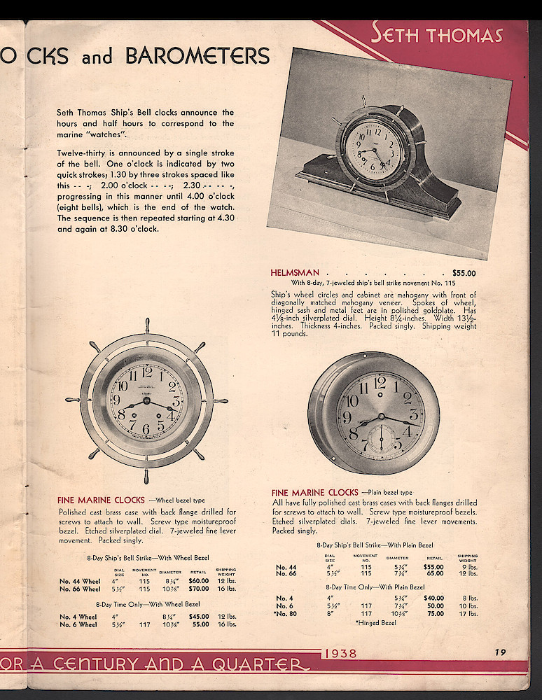 Seth Thomas Presents 1938 Clocks > 19. 1937, Seth Thomas Catalog No. 800; Seth Thomas Clocks; Thomaston; Conn.; a Division of General Time Corporation; page 19