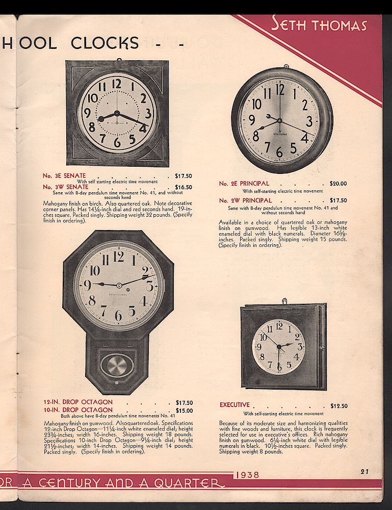 Seth Thomas Presents 1938 Clocks > 21. 1937, Seth Thomas Catalog No. 800; Seth Thomas Clocks; Thomaston; Conn.; a Division of General Time Corporation; page 21