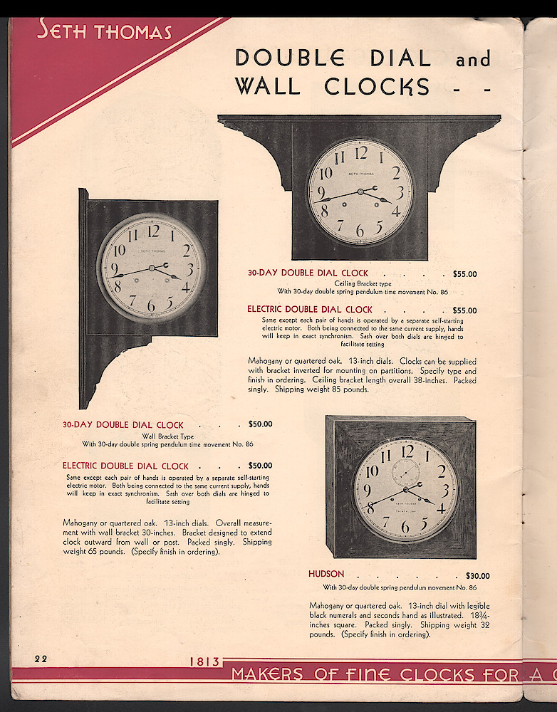 Seth Thomas Presents 1938 Clocks > 22. 1937, Seth Thomas Catalog No. 800; Seth Thomas Clocks; Thomaston; Conn.; a Division of General Time Corporation; page 22