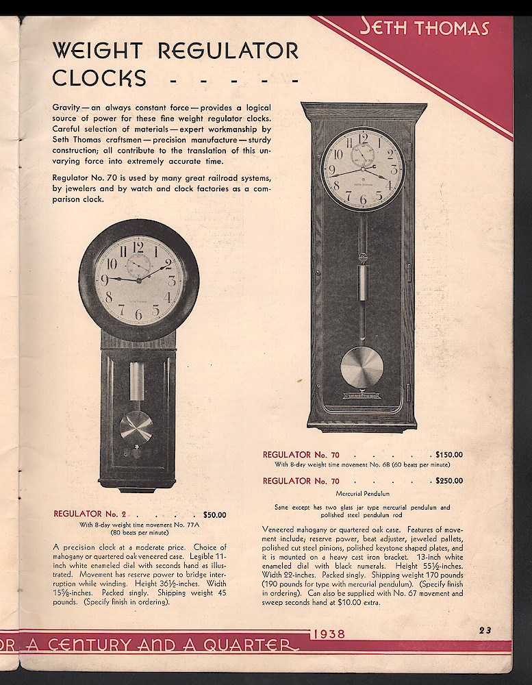 Seth Thomas Presents 1938 Clocks > 23. 1937, Seth Thomas Catalog No. 800; Seth Thomas Clocks; Thomaston; Conn.; a Division of General Time Corporation; page 23