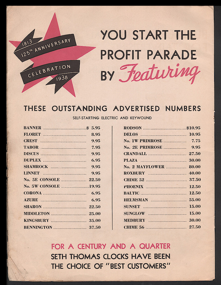 Seth Thomas Presents 1938 Clocks > 125th-4. 1937, Seth Thomas Catalog No. 800; Seth Thomas Clocks; Thomaston; Conn.; a Division of General Time Corporation; page 125th-4