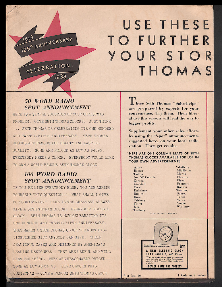 Seth Thomas Presents 1938 Clocks > 125th-6. 1937, Seth Thomas Catalog No. 800; Seth Thomas Clocks; Thomaston; Conn.; a Division of General Time Corporation; page 125th-6