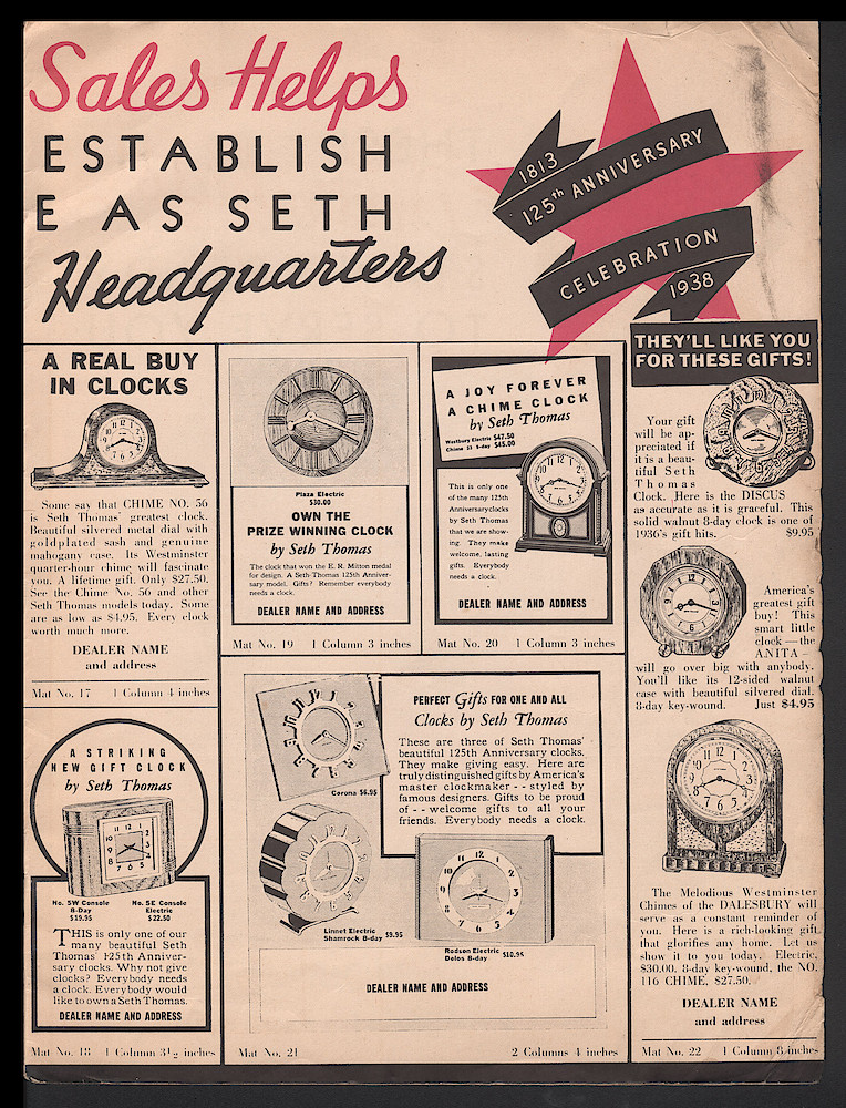 Seth Thomas Presents 1938 Clocks > 125th-7. 1937, Seth Thomas Catalog No. 800; Seth Thomas Clocks; Thomaston; Conn.; a Division of General Time Corporation; page 125th-7