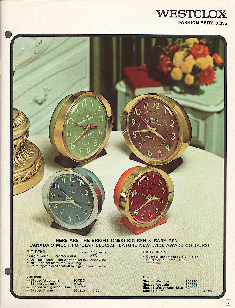 Westclox Canada 1970 - 71 Catalog > 3. 1970 - 1971 Westclox Canada Clock and Watch Catalog; Westlox Division; General Time of Canada Limited; page 3