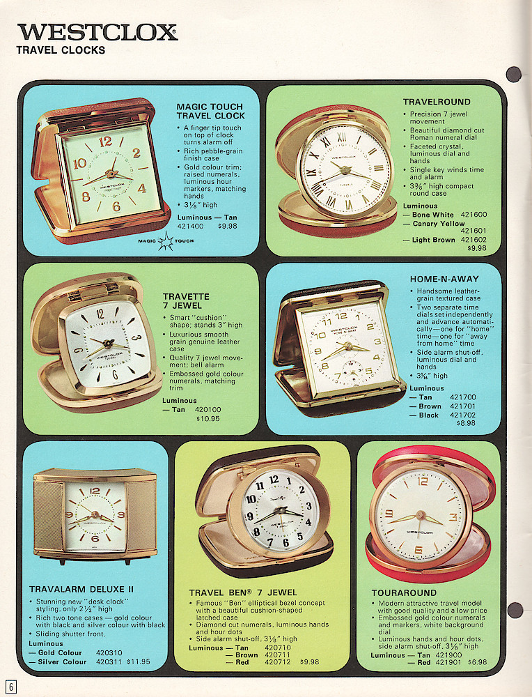 Westclox Canada 1970 - 71 Catalog > 6. 1970 - 1971 Westclox Canada Clock and Watch Catalog; Westlox Division; General Time of Canada Limited; page 6