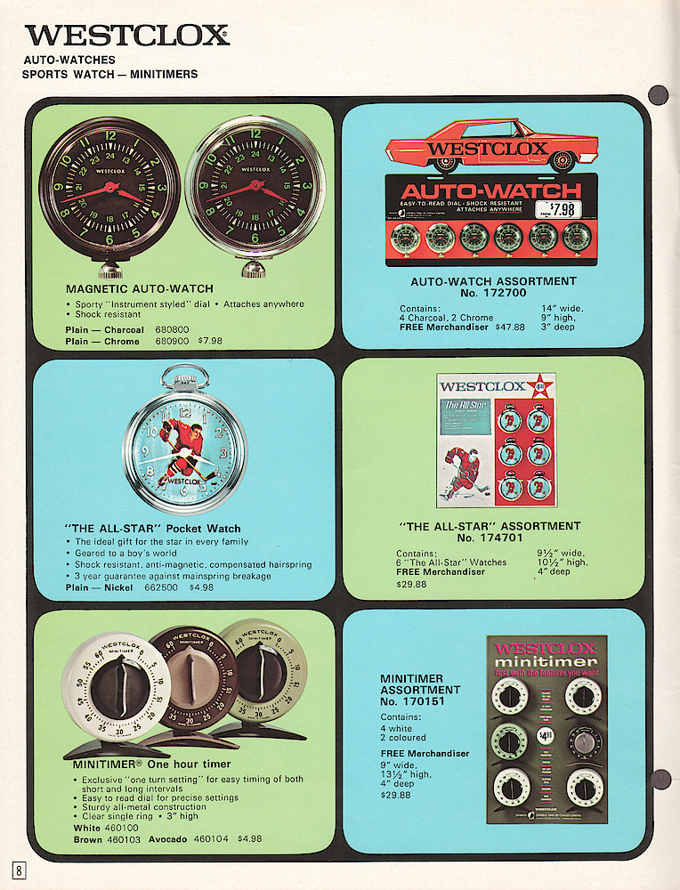 Westclox Canada 1970 - 71 Catalog > 8. 1970 - 1971 Westclox Canada Clock and Watch Catalog; Westlox Division; General Time of Canada Limited; page 8
