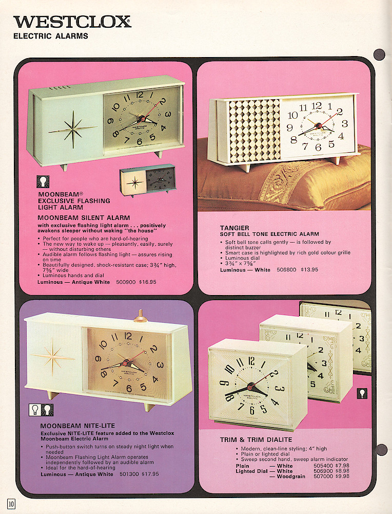 Westclox Canada 1970 - 71 Catalog > 10. 1970 - 1971 Westclox Canada Clock and Watch Catalog; Westlox Division; General Time of Canada Limited; page 10