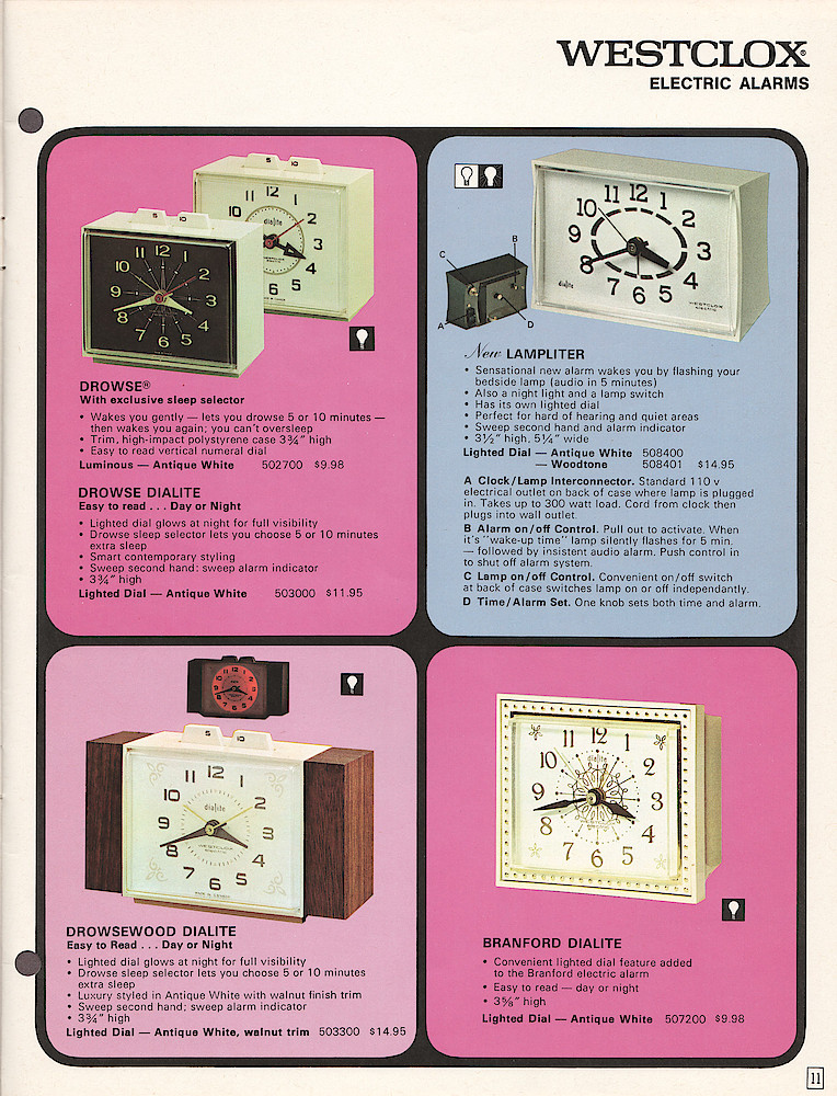 Westclox Canada 1970 - 71 Catalog > 11. 1970 - 1971 Westclox Canada Clock and Watch Catalog; Westlox Division; General Time of Canada Limited; page 11