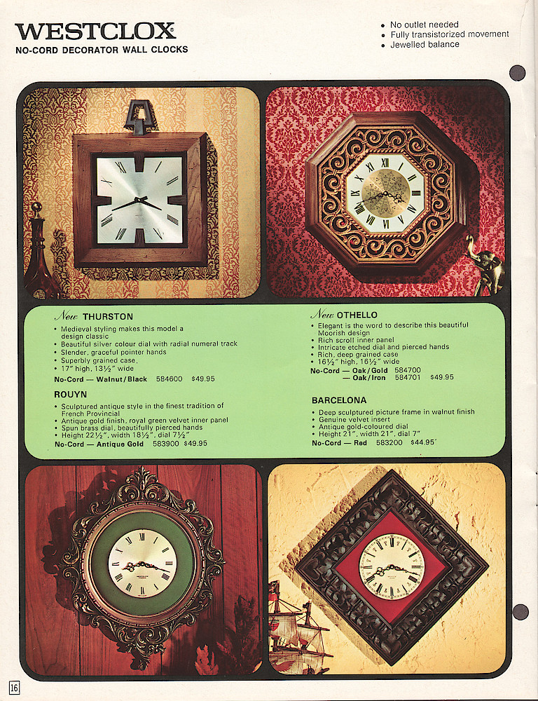 Westclox Canada 1970 - 71 Catalog > 16. 1970 - 1971 Westclox Canada Clock and Watch Catalog; Westlox Division; General Time of Canada Limited; page 16