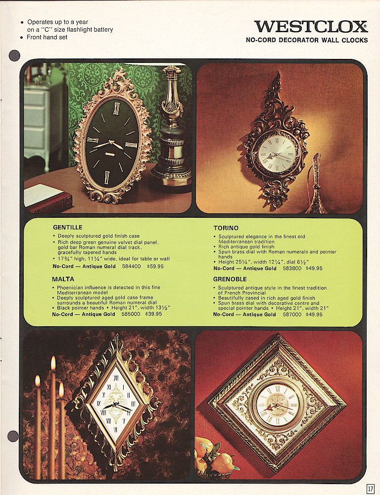 Westclox Canada 1970 - 71 Catalog > 17. 1970 - 1971 Westclox Canada Clock and Watch Catalog; Westlox Division; General Time of Canada Limited; page 17