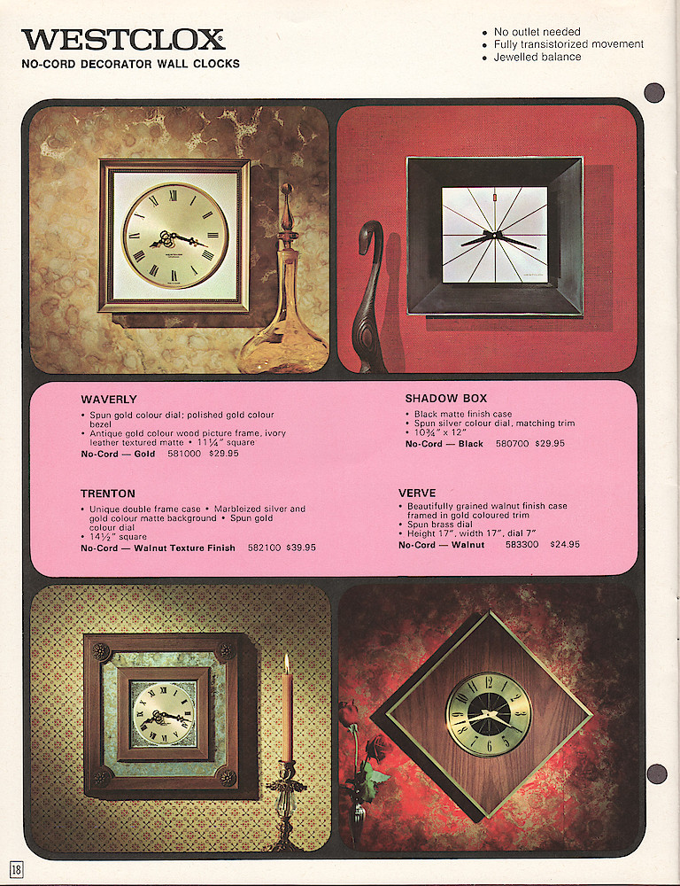 Westclox Canada 1970 - 71 Catalog > 18. 1970 - 1971 Westclox Canada Clock and Watch Catalog; Westlox Division; General Time of Canada Limited; page 18